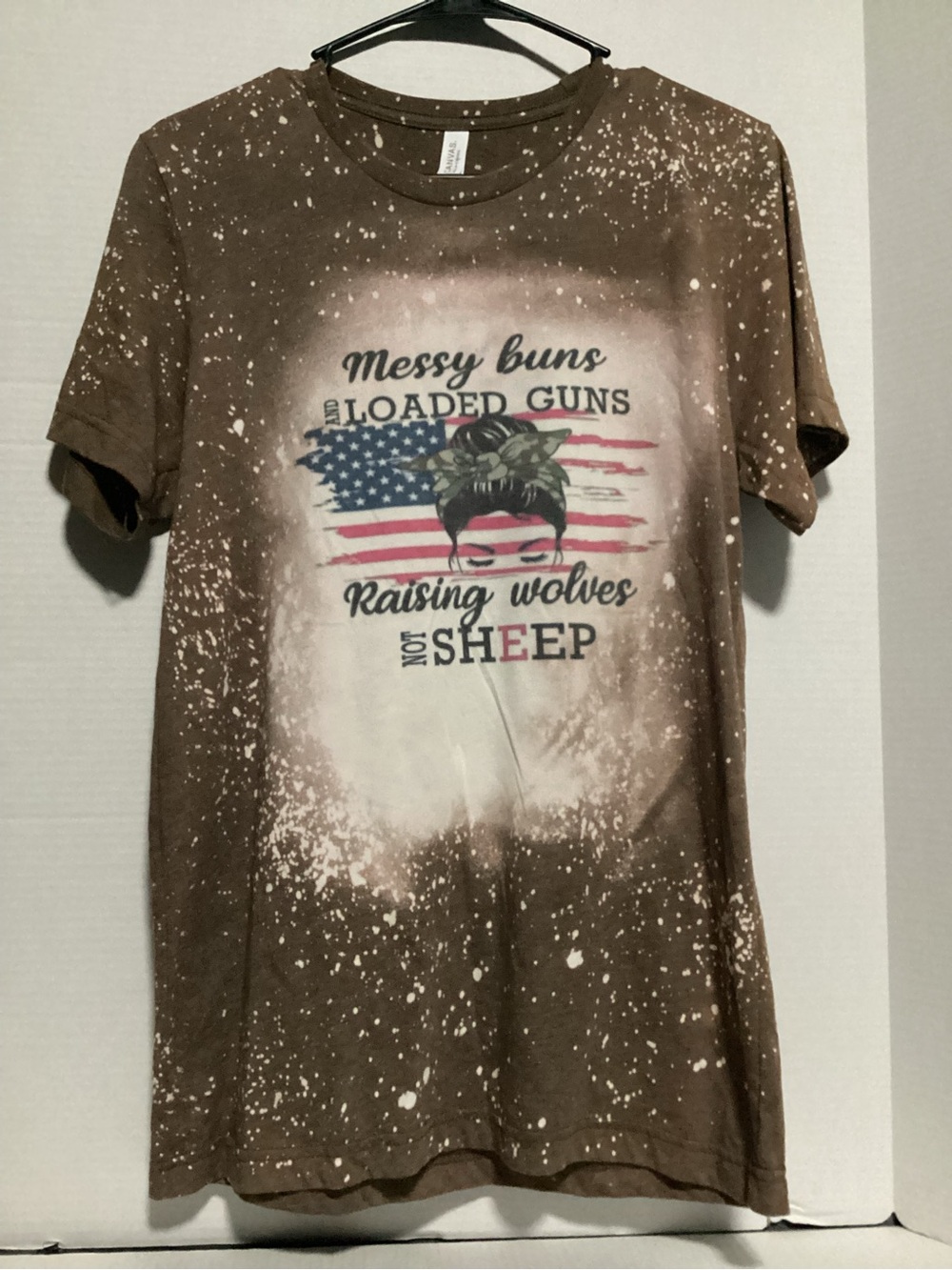 Bella Canvas Brown Bleached American Flag Graphic Tee